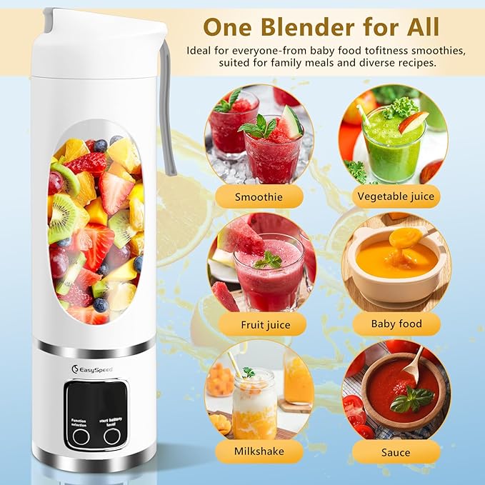 Portable 6-Blade USB Rechargeable Juicer Blender for Smoothies Shakes Baby Food and Outdoor Use