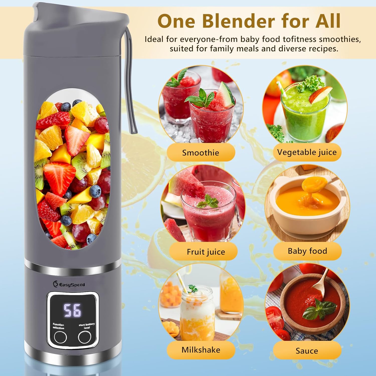 Portable 6-Blade USB Rechargeable Juicer Blender for Smoothies Shakes Baby Food and Outdoor Use