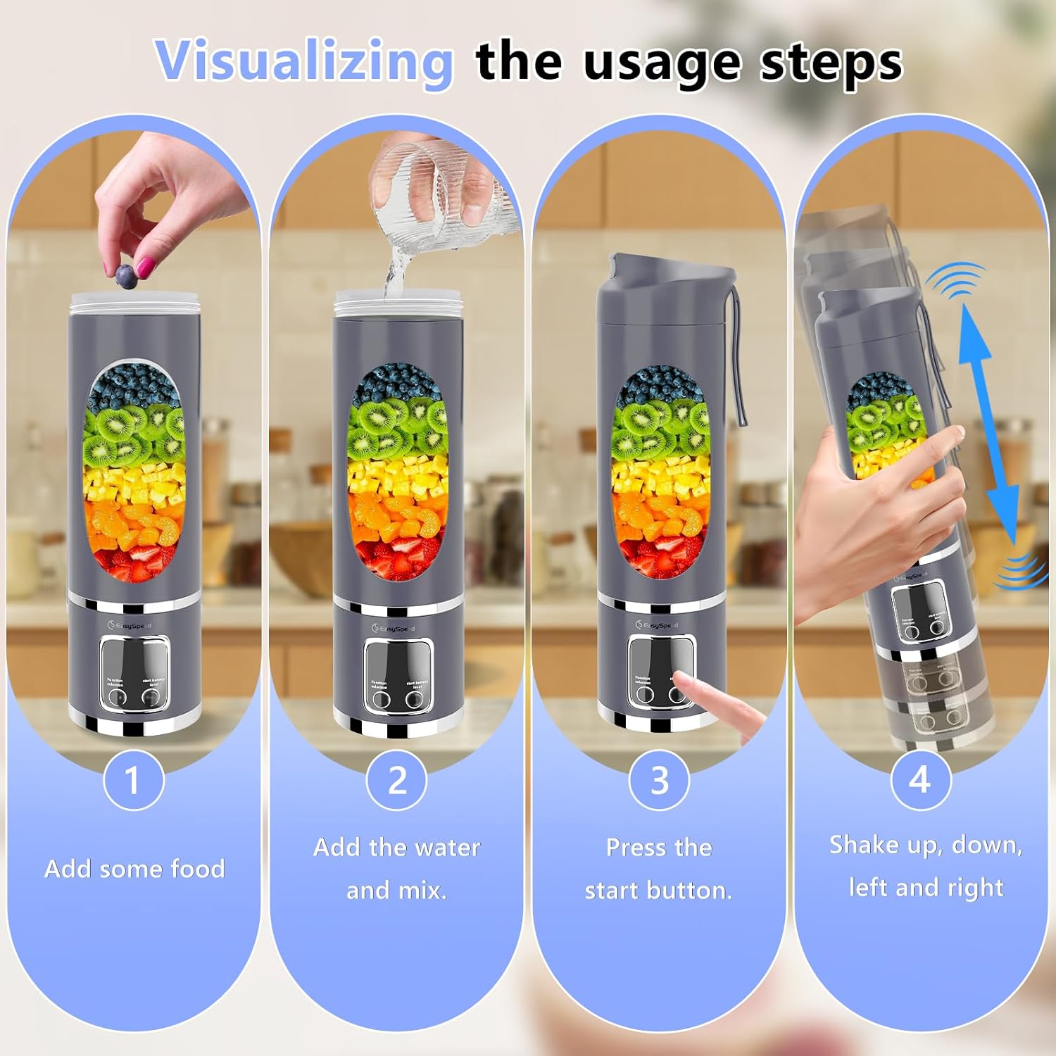 Portable 6-Blade USB Rechargeable Juicer Blender for Smoothies Shakes Baby Food and Outdoor Use