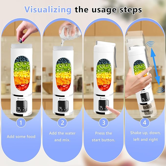 Portable 6-Blade USB Rechargeable Juicer Blender for Smoothies Shakes Baby Food and Outdoor Use